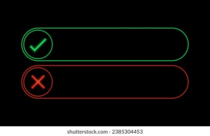 Check list text boxes, right, wrong, positive, negative, true, false. Bright neon visuals.