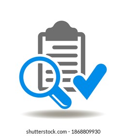 Check List Tick Magnifying Glass Icon Vector. Revision Symbol. Checkup, Control Sign.