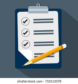 Check list,Clipboard and pencil, concept for business, flat design style-Vector Illustration