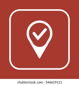 Check in location pin icon. Flat design.