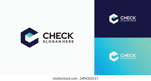 Check logo design with a hexagon shape