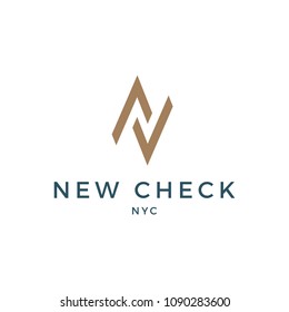 Check Logo. Minimalist Modern Letter N Check Logo Luxury Calm Color