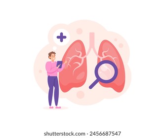 check lung health. Treating lung problems or diseases. medical checkup of the respiratory system. The doctor checks the condition of the lungs. illustration concept design. graphic elements