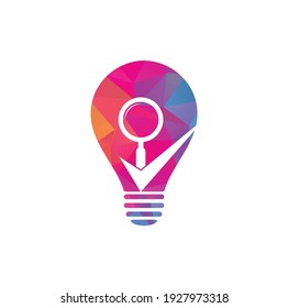 Check and magnifying glass bulb shape logo design. Magnifying glass logo check mark vector. Best search logo icon