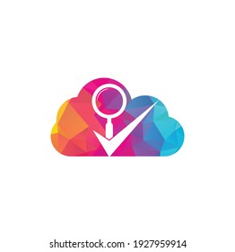 Check and magnifying glass cloud shape logo design. Magnifying glass logo check mark vector. Best search logo icon
