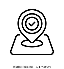 Markieren Sie das Symbol für die Pinzeile der Karte, das Gliederungssymbol für Fundort, Zielort erreicht, Bereich überprüft, Adresse bestätigt und Punkt markiert. Vektorsymbol.