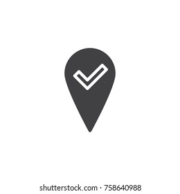 Check  map, pointer, navigator icon vector, filled flat sign, solid pictogram isolated on white. Location pin check symbol, logo illustration.
