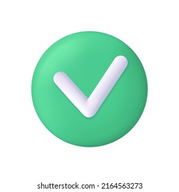 Check mark. 3d icon. 3d green check mark. Tick for right, correct and yes button. Checklist with ok sign. Green checkmark for success, true and accept. Design symbol for approved and choice. Vector.