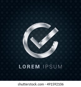 Check Mark 3D silver/platinum metallic chromium precious Icon / Logo Design