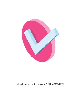 Check Mark 3d Vector Icon Isometric Pink And Blue Color Minimalism Illustrate