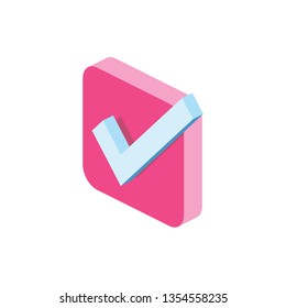 Check Mark 3d Vector Icon Isometric Pink And Blue Color Minimalism Illustrate