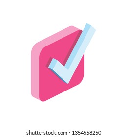 Check Mark 3d Vector Icon Isometric Pink And Blue Color Minimalism Illustrate