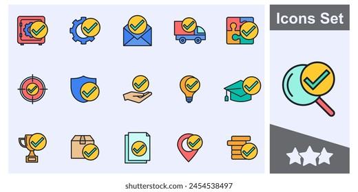 Marca de verificación Aprobar colección de símbolo de conjunto de iconos de concepto, logotipo aislado Ilustración vectorial