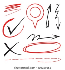 check mark, arrow, highlighter elements