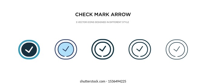 check mark arrow icon in different style vector illustration. two colored and black check mark arrow vector icons designed in filled, outline, line and stroke style can be used for web, mobile, ui