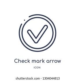 check mark arrow icon from user interface outline collection. Thin line check mark arrow icon isolated on white background.