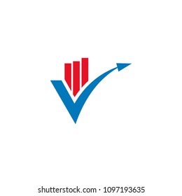 Check mark arrow logo design, with diagram chart, financial logo.