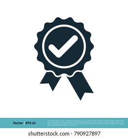 Check Mark Award Rosette Stamp Icon Vector Logo Template Illustration Design. Vector EPS 10.