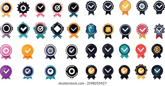 Check Mark Badges Vector Set, Isolated on White Background.
