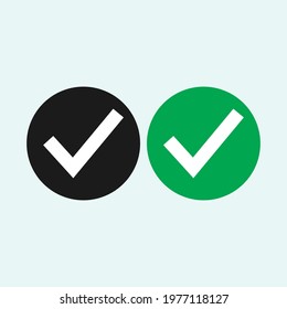 Check mark black and green line icons. Vector illustration. - Vector