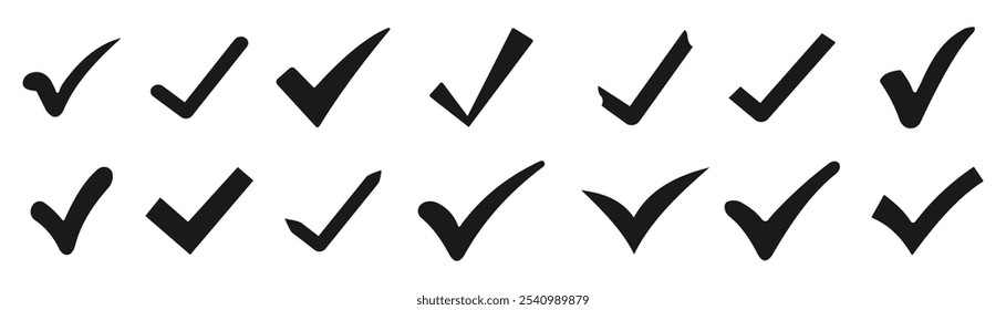 Conjunto de iconos negros de marca de verificación. Iconos de garrapatas Gran conjunto. Conjunto de signos derecho. colección de Vector  
