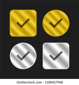 Check mark black outline gold and silver metallic coin logo icon design