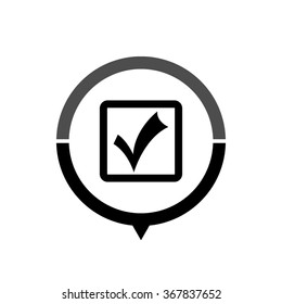 check mark - black vector icon; map pointer;  message bubble