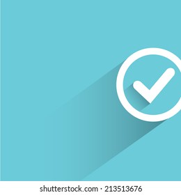 check mark, blue background, flat and shadow theme design