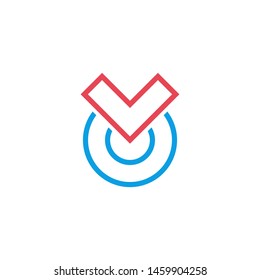 Check Mark and Blue Circle Abstract Geometric Isolated Logo