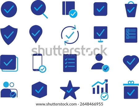 Check mark blue color solid icon set, accept and verified icons.confirm, approve, Check mark design, Editable stroke, quality,meeting icons solid collection,
