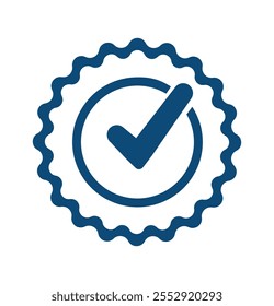 El ícono de marca de verificación azul sobre un fondo blanco simboliza la verificación y la Aprobación, lo que lo convierte en un gráfico esencial para transmitir confianza y autenticidad. 
