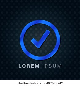 Check Mark Blue metallic chromium precious Icon / Logo Design