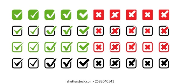 Check Mark in box. Check Mark and Cross Button Vector Icon. Check Mark vector icon. Checkmarks Buttons