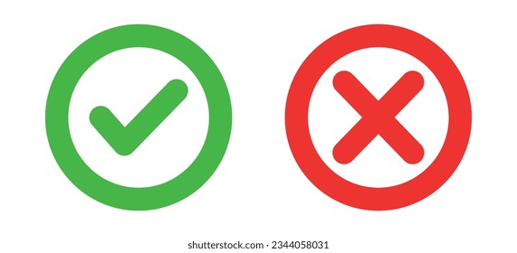 Check Mark Box Icon, Green Yes And Red No Sign, Tickmark Correct And Wrong Set Symbol, Check Mark Stickers Set, Cross, Approved Button And Reject Button, Set Of Glossy Button Vector Illustration