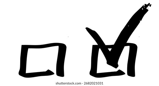 Marca de seleção. Ícone de caixa de seleção com botões certos e errados e ícones de marca de seleção sim ou não na marca de seleção. Símbolo de marca de seleção isolada, conceito de sinal certo e errado.