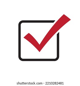 Icono de casilla de verificación, símbolo de marca, signo de voto electoral, Comprobar el concepto de lista, Diseño de línea simple para sitio web, logotipo, aplicación, interfaz de usuario, ilustración de vector