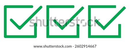 Check mark in box sign. Checkbox icon. Check  mark vector icon. Tick icon. Set of green checkmark in box icon design.
