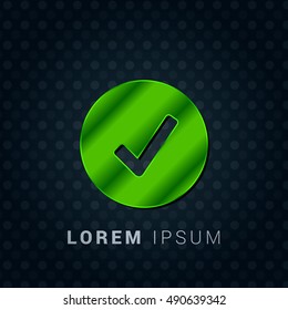 Check Mark Bright Green chromium precious metallic 3D Icon / Logo Design