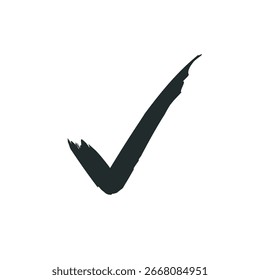 Check mark in brush stroke on white background.