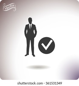 Check mark, businessman symbol