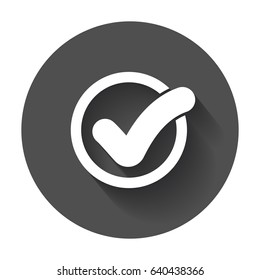 Check mark button. Flat vector icon with long shadow.
