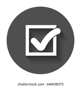 Check mark button. Flat vector icon with long shadow.