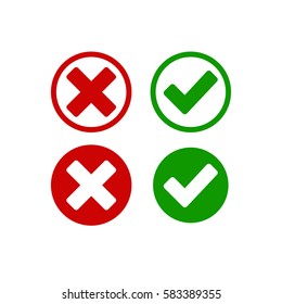 Check mark buttons. Red cross and green tick. Vector illustration. normal,
hover, active button.