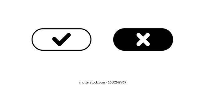 Check mark buttons. Tick and cross buttons. Yes no button. Check mark icons in flat style, isolated for web design. Vector illustration.