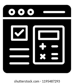 Check mark and calculator on web page giving idea of financial accounting icon 