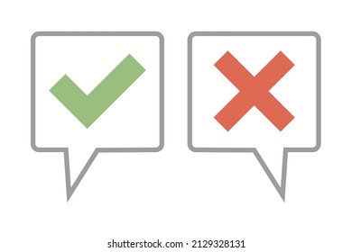 Check mark callouts and cross mark callouts. Affirmative and negative. Editable vectors.