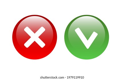 Marque y cancele los iconos cruzados. Iconos vectoriales de color aislados en fondo blanco.