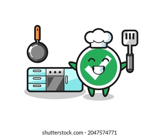 check mark character illustration as a chef is cooking , cute design