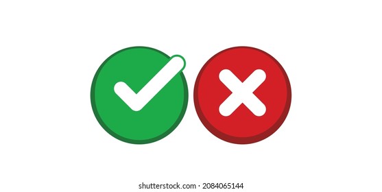 Check mark choice icons. Tick and x, confirm and deny circle icon button. Checkbox button for choose, circle answer box for checklist, approval sign.