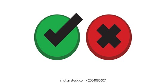 Check mark choice icons. Tick and x, confirm and deny circle icon button. Checkbox button for choose, circle answer box for checklist, approval sign.